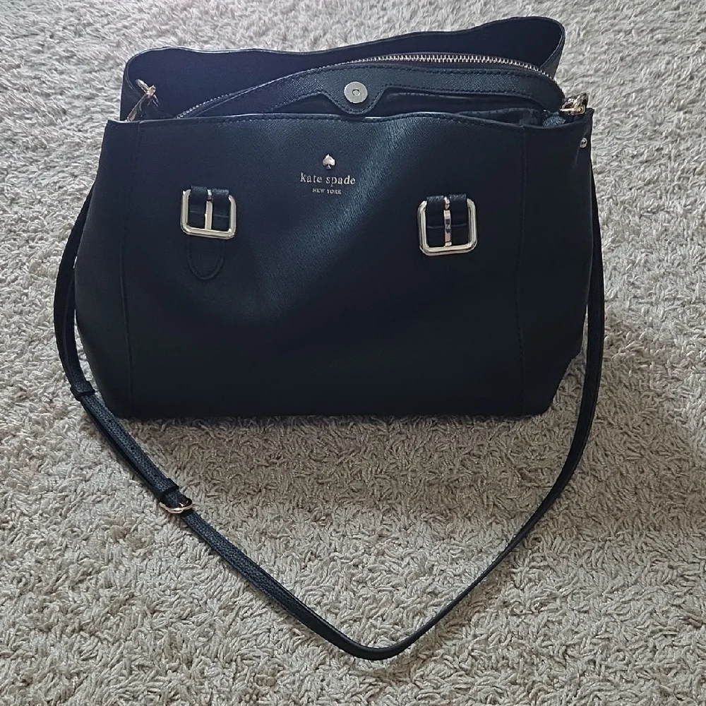 Kate Spade Large Black Shoulder Bag with Silver Accents